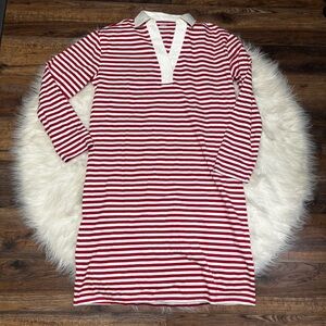 Land’s End Long Sleeve Tee Shirt Dress with White & Red Stripes in Boxy Cut S